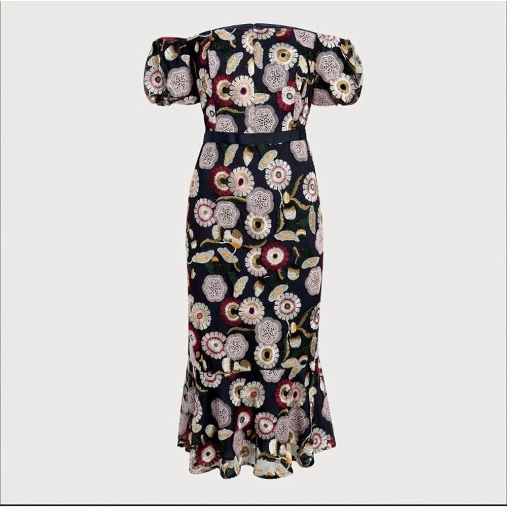 Sam Edelman Navy Blue Embroidered Floral Dress 14 NWT Kentucky Derby - Picture 4 of 8
